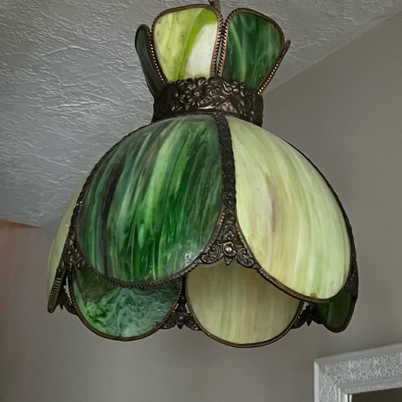 Vintage 1950/1960 Glass Tiffany Style Stained Glass Ceiling Lamp - Picture 2 of 2